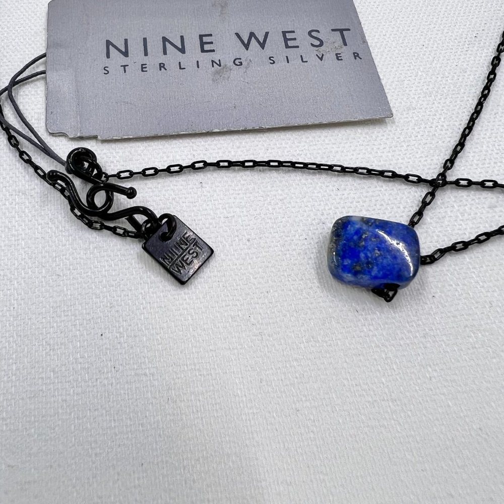 NWT - Nine West - Blue Glass Square Pendant 16” Black 925 Chain w/ Hook Closure - Picture 6 of 8